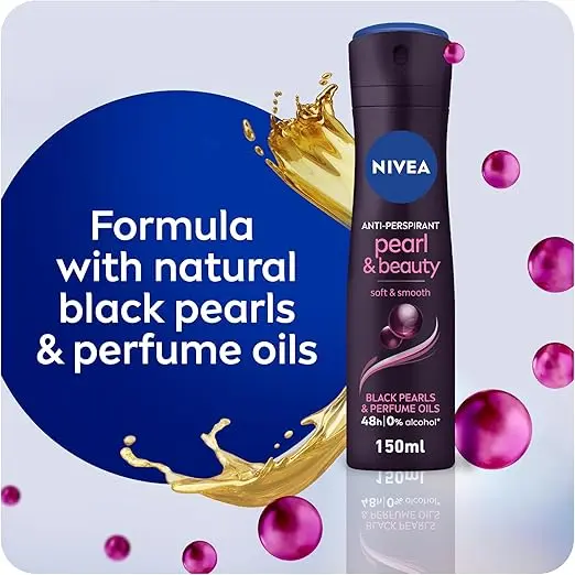 NIVEA Antiperspirant for Women, Pearl & Beauty, Black Pearl & Perfume Oils, Spray 150ml 4.webp