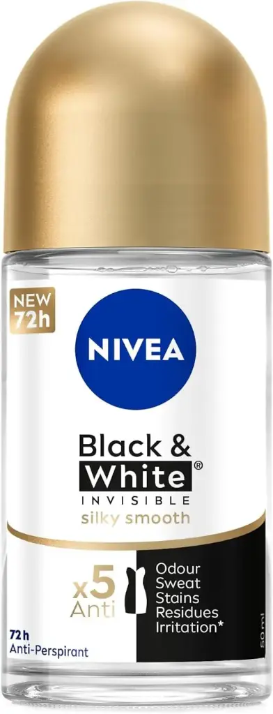 NIVEA Black & White Invisible Silky Smooth, Antiperspirant for Women, Roll-on 50ml