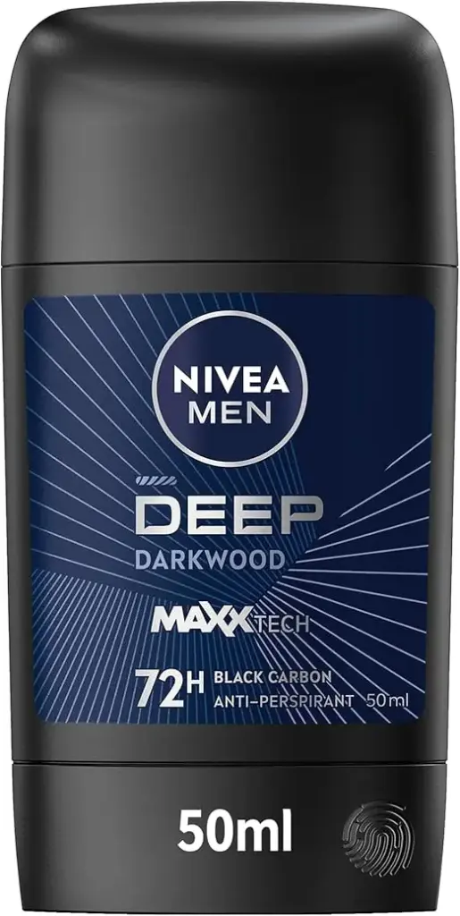NIVEA MEN Antiperspirant Stick, 72h Protection, DEEP Black Carbon Antibacterial, Woody Scent, 50ml