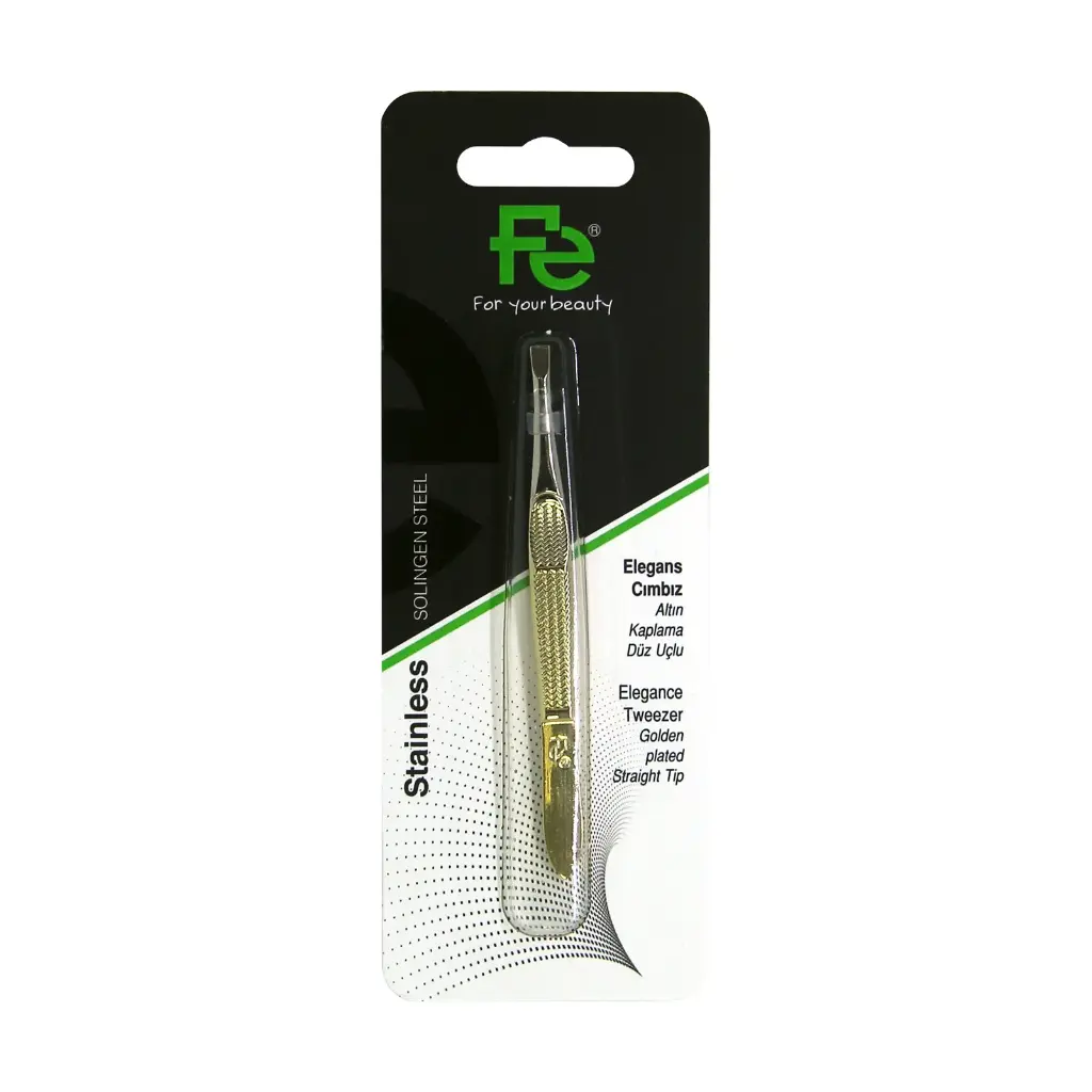 FE Elegance Tweezer Golden Plated Straight Tip