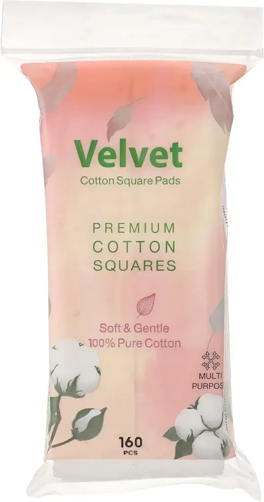 Velvet Multipurpose Square Cotton Pads - Pack of 160 Pcs