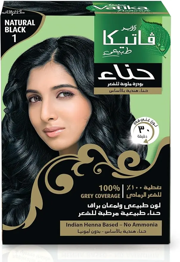 Vatika Henna Hair Color For Hair Dye (60g - 6 x 10) | Natural Black | 100% Grey Coverage | Indian Henna Based | No Ammonia