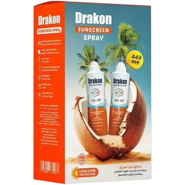 Drakon Sunscreen Spray SPF50+ For All Skin Types 200ml Pack of 2pcs