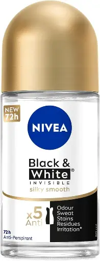 [koz165] NIVEA Black & White Invisible Silky Smooth, Antiperspirant for Women, Roll-on 50ml