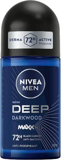 [koz170] NIVEA Men Deep Black Carbon Antiperspirant Roll-on - Dark Wood Scent - 50ml