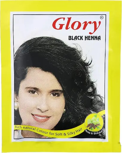 [koz1573] Glory Henna Hair Color Powder with Shikakai & Amla - Black, 6 Sachets