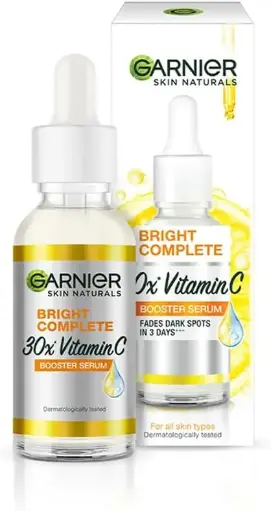 [koz2036] Garnier Vitamin C + Booster Face Serum for Skin Brightening and Anti-Dark Spots with 30X Vitamin C, 2% Niacinamide and BHA, 15ml