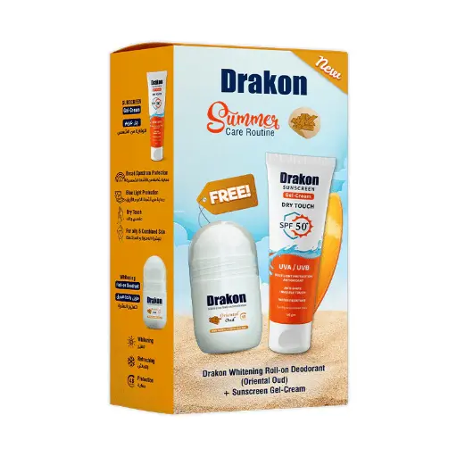 [koz2855] Drakon Roll-On Deodorant Oriental Oud & Sunscreen Gel Cream 50ml + 60 gm | Dry Touch SPF50+ UVA/UVB | all Skin Type Promopack